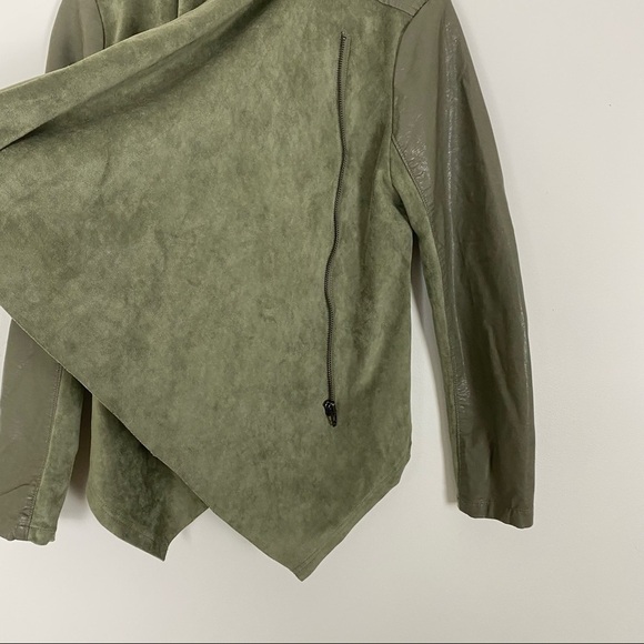BLANKNYC Olive Green Vegan Leather Suede Drape Moto Jacket Fall Winter Boho - Picture 4 of 10